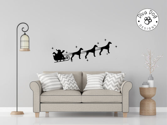 Santa's Sleigh Pulled By Weimaraners Wall Decal / Sticker