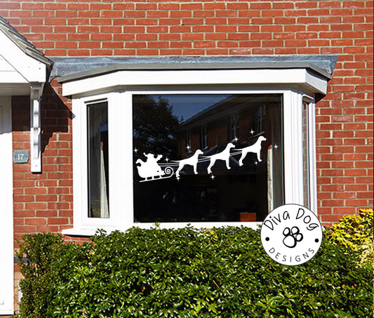 Santa's Sleigh Pulled By Weimaraners Window Decal / Sticker