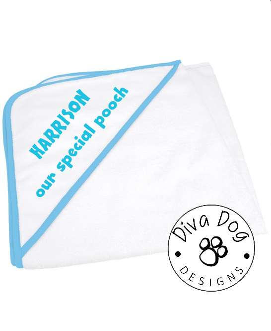 Hooded Dog Towel Personalised With Wording Of Your Choice